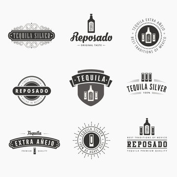 Tequila Retro Vintage Labels Hipster Logo design vector