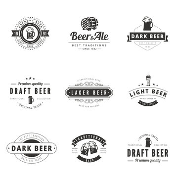 Beer Retro Vintage Labels Hipster Logo design vector typography