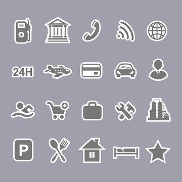 Icons for locations and services  airport shopping restaurant