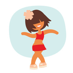 Cartoon kid style sporty dancing beautiful girl character