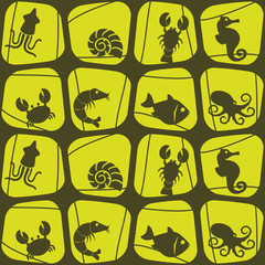 seamless background with sea food and products