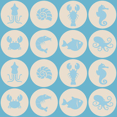 seamless background with sea food and products