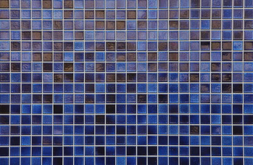 Blue mosaic tile wall seamless background and texture