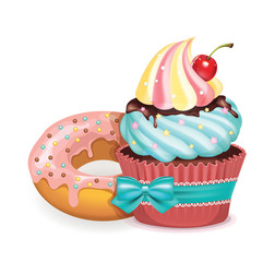Vector cupcake and donut illustration