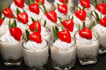 Fresh cream dessert in a glass
