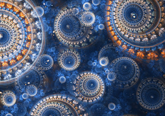 Blue and orange abstract circle fractal background - obrazy, fototapety, plakaty