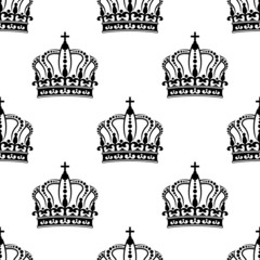 Heraldic seamless pattern with black royal crowns