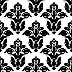 Classic floral seamless pattern with black flowers