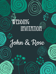 Green floral wedding invitation card