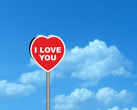 Declaration love road sign on sky