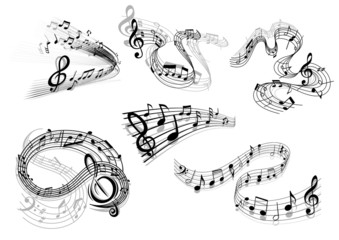 Swirling musical wave icons