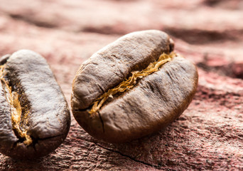 coffee beans on wood  background