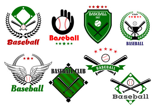 Creative baseball sports emblems and symbols