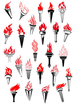 Flaming torches in vintage style