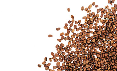 coffee beans isolated on white background. roasted coffee beans