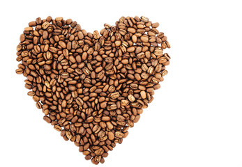 Coffee beans in shape of heart. coffee beans isolated on white