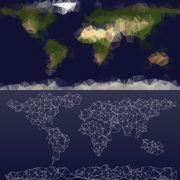 Low polygonal geometric world map in natural colors. Composed of