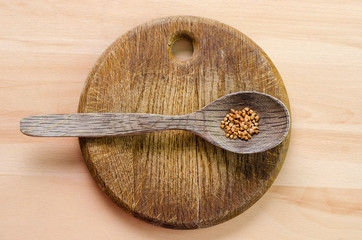 wooden spoon with a buckwheat