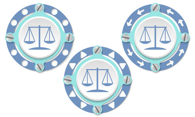 Set of three icons with perforated ring and law symbol