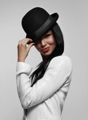 beauty elegant woman wearing hat