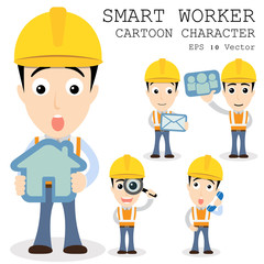 Smart worker cartoon character eps 10 vector illustration