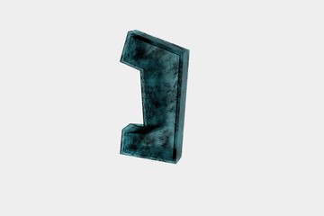 Nun - Hebrew character in aqua