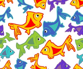 Fototapeta na wymiar Cheerful vector background with vivid colored fish cartoons