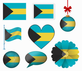 Bahamas flag set of 8 items vector