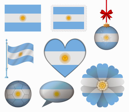 Argentina flag set of 8 items vector