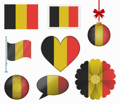 Belgium flag set of 8 items vector