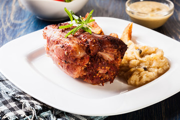 Pork knuckle with fried sauerkraut