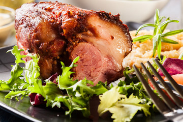 Pork knuckle with fried sauerkraut