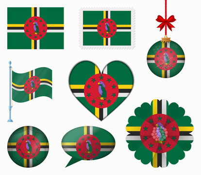 Dominica flag set of 8 items vector