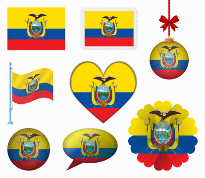 Ecuador flag set of 8 items vector