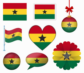 Ghana flag set of 8 items vector