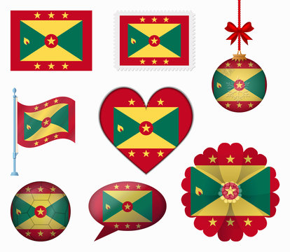 Grenada flag set of 8 items vector
