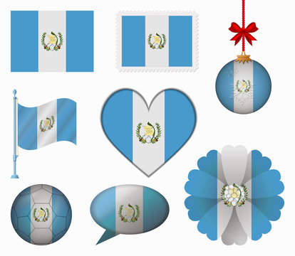 Guatemala flag set of 8 items vector