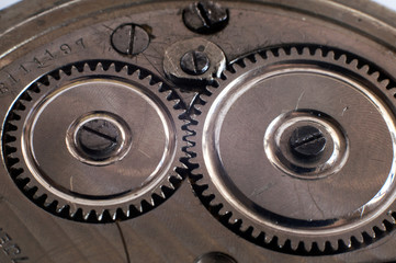 Fototapeta na wymiar Old pocket watch mechanism close-up