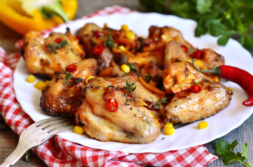 Roasted spicy chicken wings.
