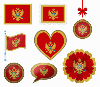 Montenegro flag set of 8 items vector