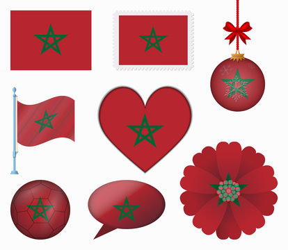Morocco flag set of 8 items vector