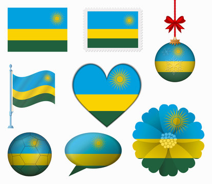 Rwanda flag set of 8 items vector