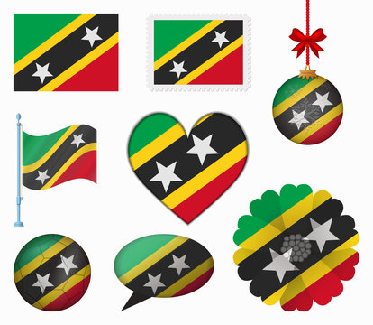 Saint Kitts and Nevis flag set of 8 items vector