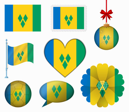 Saint Vincent and the Grenadines flag set of 8 items vector