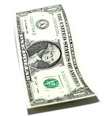crumpled one dollar on a white background