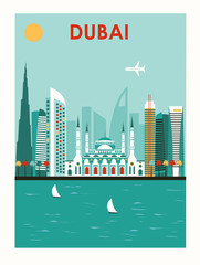 Fototapeta premium Dubai city travel illustration