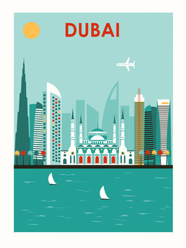 Dubai city travel illustration