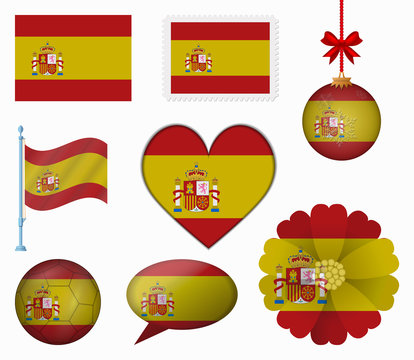 Spain flag set of 8 items vector