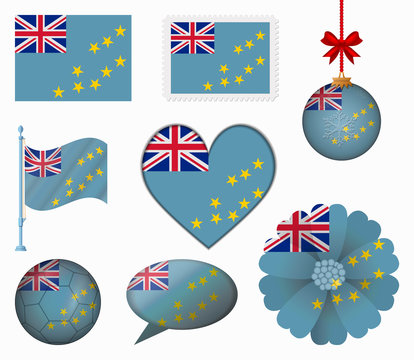 Tuvalu flag set of 8 items vector