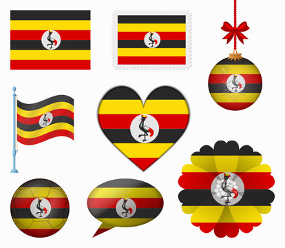 Uganda flag set of 8 items vector